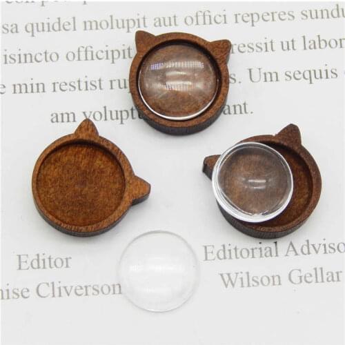 Julie Wang 10PCS Wood Cabochon Base Settings Charms Cat Head Shape Blank Bezel Tray Jewelry Making Accessory Inner Size 12mm