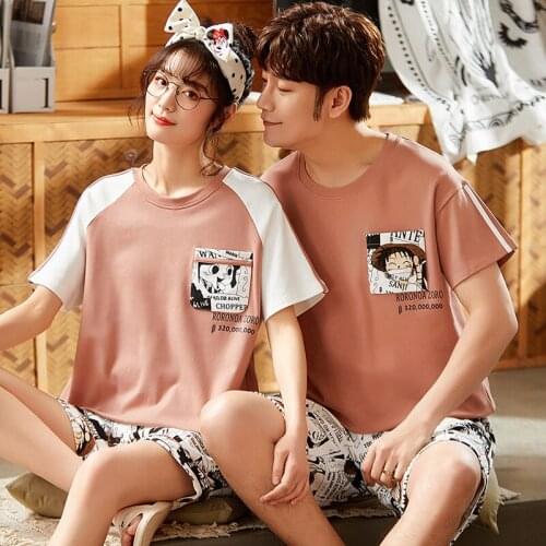 Women Men summer Cartoon short Sleeve Pullover Pants Pajamas Set cotton Casual Lounge Wear New M/L/XL/2XL/3XL Couples sleepwear