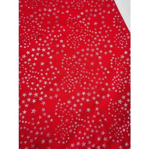 Flame Red Silver Star Glitter Stamping Shinning Curve Plain 100% Cotton Fabric Printing DIY sewing Clothing Tissue Telas