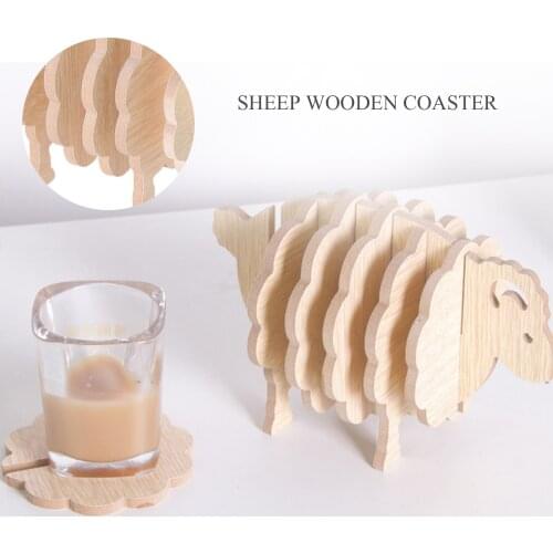 Coasters Creative Wooden Sheep Modeling Tabel Mats Mug/Coffee/Tea Cup Coaster 7Pcs Wood Chip Putting Together Lovely Decorations