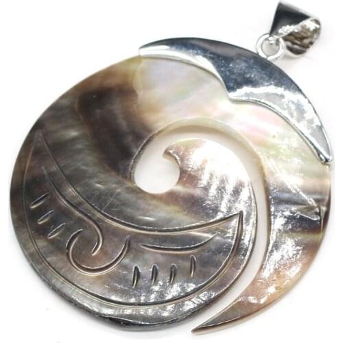 Charms Big White Shell Pendant Round Shape Natural Black Shell Pendant for Making Women DIY Jewelry Necklace Gift 50x50mm