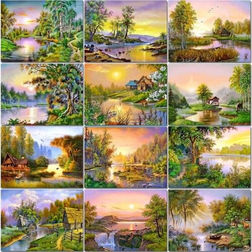 Full Square/Round 5D Diamond Painting Landscape House Mosaic Diy Diamond Embroidery Rhinestones Art Scenery Pictures Home Decor