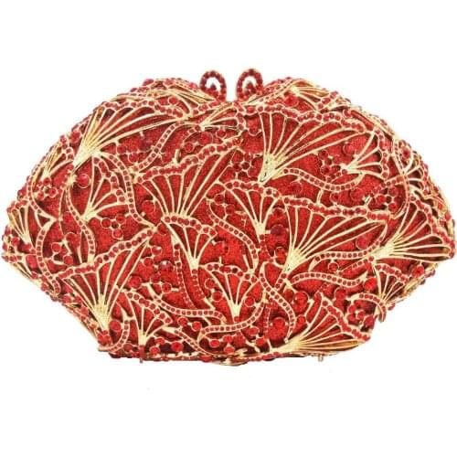 Red diamante Luxury Clutch Bags Metal Handmade Crystal Purse Women Evening Bags Party deluxe Boutique Mini Shoulder Bags SC890