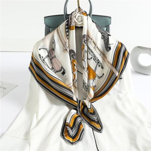 Luxury Silk Scarf Square Women Bandana Horse Print Headband Shawl Wraps Neck Scarves Lady Hijab Foulard Neckerchief Spring 2021