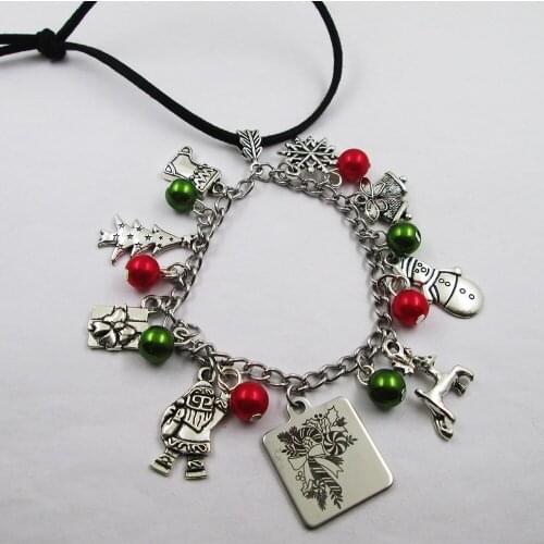 Christmas gift christmas theme leather stainless steel chain rearview mirror christmas tree decoration