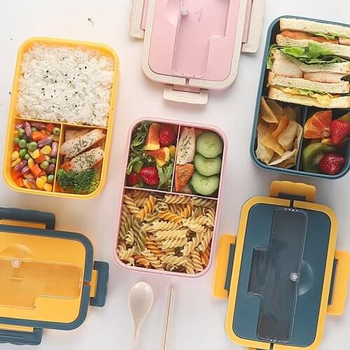 Pink Bento box japanese style for kids Student food Wheat Straw Material container Leak-Proof Square lunch box With Compartment