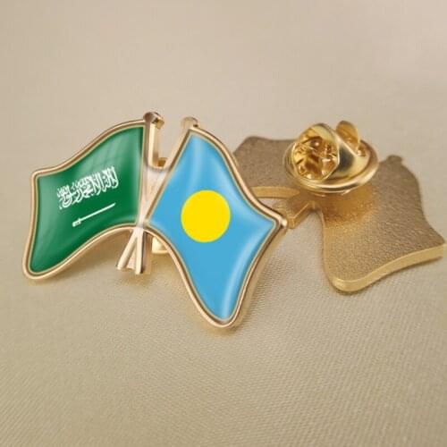 Saudi Arabia and Palau Crossed Double Friendship Flags Lapel Pins Brooch Badges
