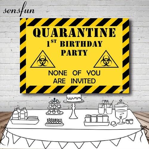 Sensfun Yellow Black Quarantine 1st Birthday Party Backdrop None Of You Are Invited Photography Backgrounds Custom 7x5ft