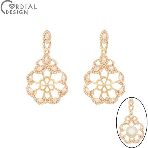 Cordial Design 10Pcs 21*38MM Jewelry Accessories/Flower Shape/Hand Made/CZ Charms/DIY Making/Blank Tray/Necklaces Pendant