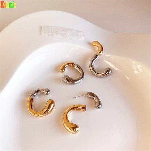 Kshmir New vintage irregular contrast color metal interlaced earrings female simple temperament ear nail earrings 2020
