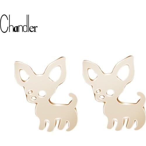 Gold Silver Plated Chihuahua Stud Earring For Women Girls Dog Lovers Best Gift SteelMetal Pin Boucle d'oreille Piercing Jewelry