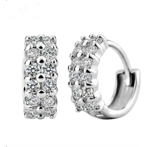 Luxury Zircon Double Row Stones Girls Hoop Earrings Jewelry Female Vintage Silver 925 Earrings For Women Accessories Lady Bijou