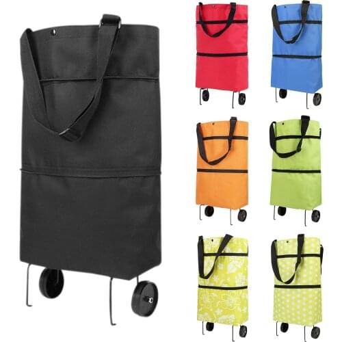 Collapsible Trolley Bags Waterproof Folding Shopping Bag with Wheels Foldable Shop Cart Reusable Grocery Bags on Wheels