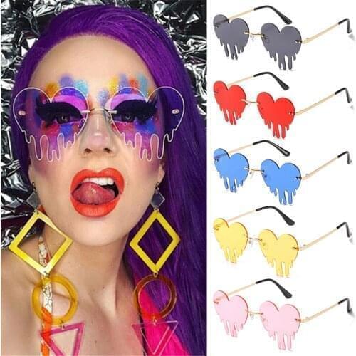 Heart Rimless Sunglasses Tears Shape Steampunk Sun Glasses Unique Funny UV400 Eyewear Halloween Costume Accessories
