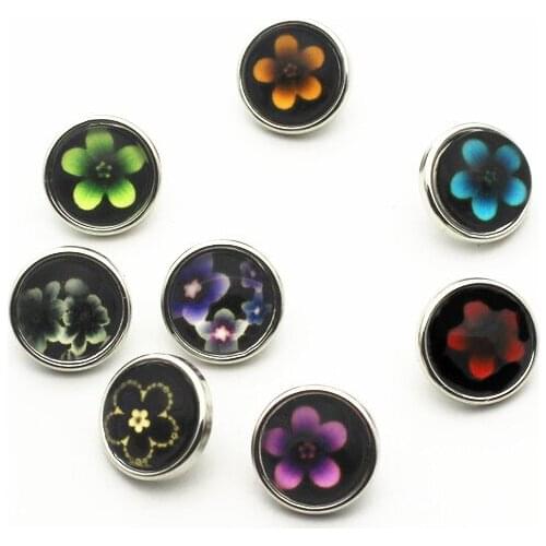 Hot selling 20pcs/lot flower botany 12mm Glass Snap Buttons Fit DIY Snap Bracelet Snap Button Charms Jewelry