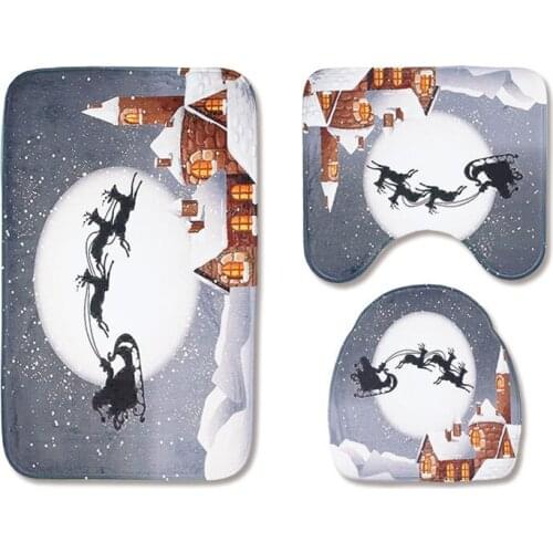 Marry Christmas cartoon Three-piece set 3D printed Bathroom Pedestal Rug Lid Toilet Cover Bath Mat Set drop shipping 04