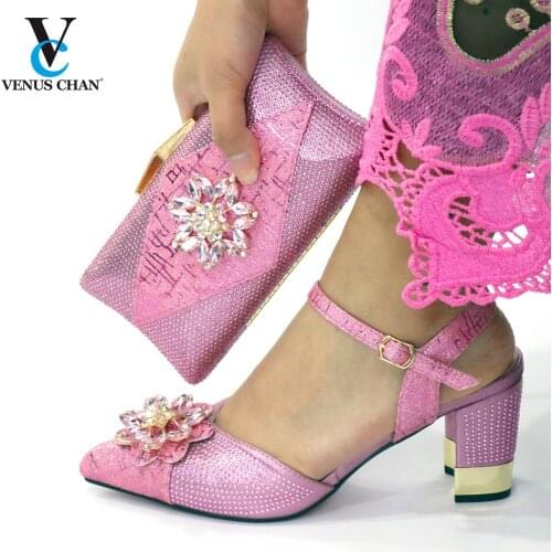 Hot Selling Shoes and Bag To Match Pink Color Italian Sandals and Matching Purse Bag with Pearl for Wedding with Crystal