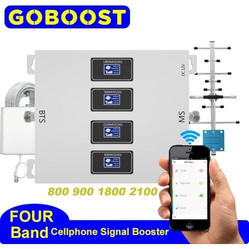 GOBOOST 2G 3G 4G Celluar Amplifier Four Band 20 Gsm 900 lte 1800 Mhz Sginal Booster Yagi Antenna Cellular 4g Gsm Repeater 70 Dbi
