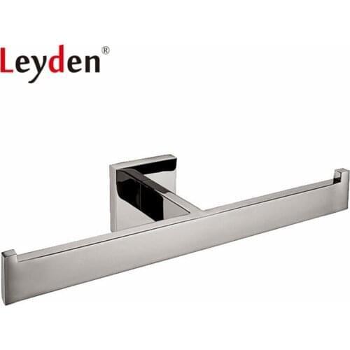 Leyden High Quality Stainless Steel Square Polished Chrome Towel Ring Wall Mounted Towel Rack Double Towel Bar Bathroom Hardware