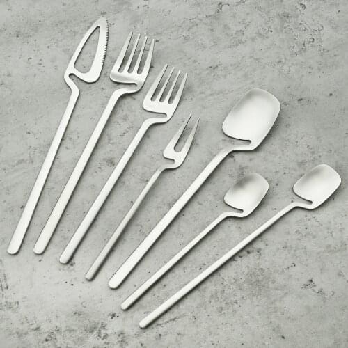 High Quality Cutlery Set Stainless Steel Dinnerware Matte Dinner Flatware Knife Dessert Fork Fruit Fork Long Spoon Tableware Set