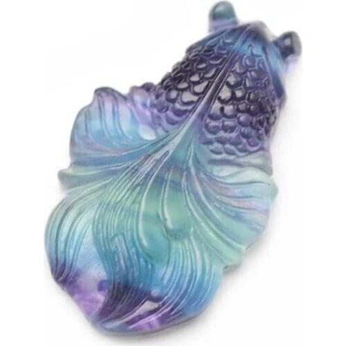 High Quality Natural Colorful Fluorite Stone Claire Goldfish Shape Pendant Agate Chains Necklace Fashion Jewlery