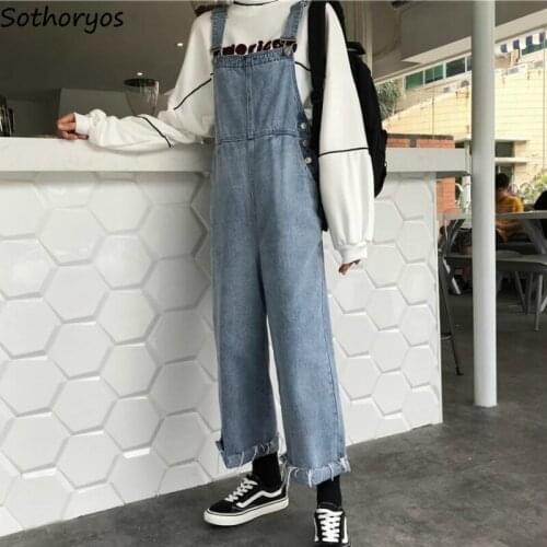 Jumpsuits Women Denim Loose Wide-leg Streetwear Harajuku High-waist Adjusted-strap Plus Size 2XL Ankle-Length Chic Solid Trendy