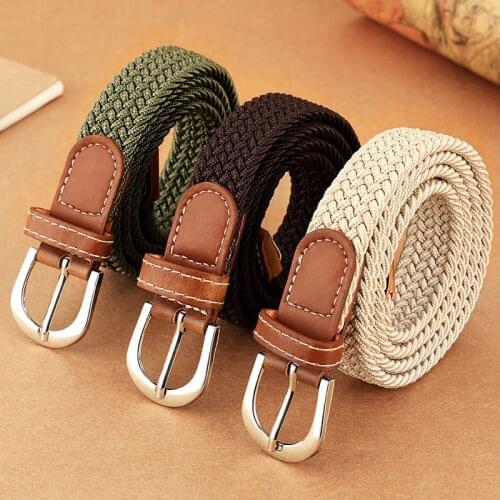 CANZE Ladies Stretch Canvas Belt Woven Elastic Pants Belt Korean Pin Buckle Thin Student Belt