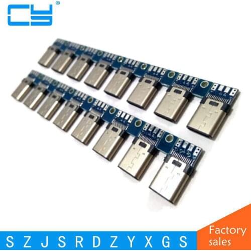 10pcs DIY OTG USB-3.1 Welding Male jack Plug USB 3.1 Type C Connector with PCB Board Plugs Data Line Terminals for Android