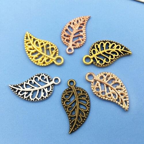 210PCS Mixed 6 Color Hollow Filigree Leaves Charms Pendants Craft Supplies for Necklace Bracelet Jewelry Making