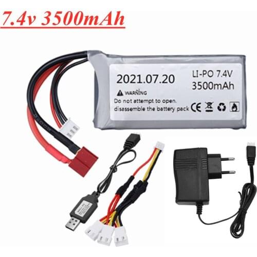 2s 7.4v 3500mah Lipo Battery For Wltoys 12428 12423 RC Car Upgrade 7.4v Battery T Plug for Wltoys 144001 feiyue 03 Q39