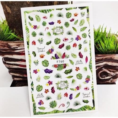 3D Nail Sticker Flowers Jungle Green Leaf Stickers for Nails Self-Adhesive Design Sticker for Manicure Decal Nail Art Decoration