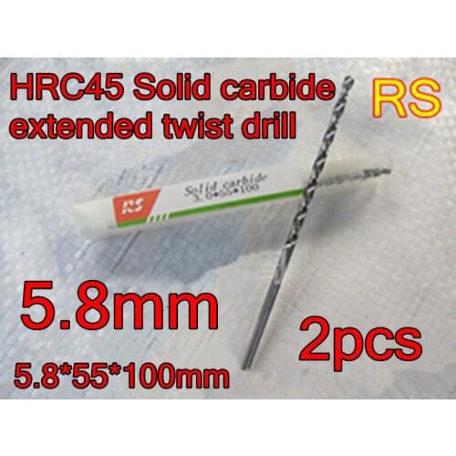 5.8*55*100mm 2pcs/set HRC45 High quality Solid carbide extended twist drill Free shipping