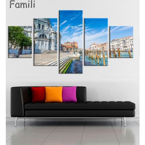 Unframed 5 Panels Canvas Wall Art for Wall Decor Home Decoration Seaside Castle Nature Canvas Paintings Modern Venice Print Art