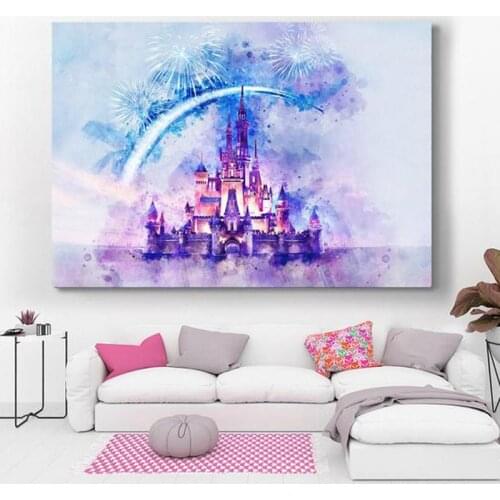 Disney Watercolor Sleeping Beauty Magic Castle Canvas Paintings Disney Princess Castle Poster Print Wall Art Picture Home Decor