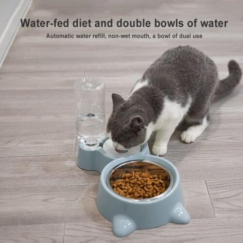 Pet Cat Automatic Feeders Food Water Dispenser Pet Pet Cat Bowl Food Container Stainless Steel Automatic Drinkers 2-in-1