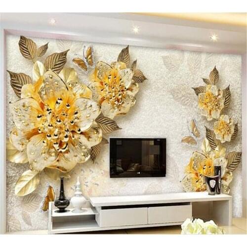 Beibehang Gold high-grade diamond flowers jewelry background wall custom lounge sofa TV decorative painting