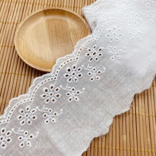 Free Shipment 3 Yards 7.2cm Wide White Beautiful Lace Trim Fabric Hot Sae 100%Cotton Embroidered Lace Ribbon