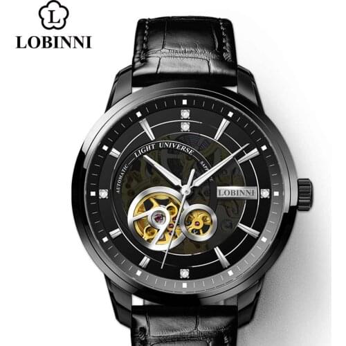 Switzerland Luxury Mens Mechanical Watch Automatic Self-wind Skeleton Watches Business Leather Original Design montre homme
