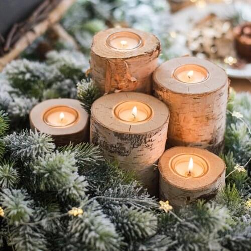 Wooden Crafts Home Decorations Supplies Bark Stake Candle Holder Festival Party Ornament Valentines Day Party Atmosphere Decor