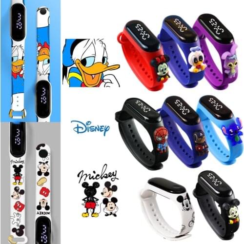 Disney Mickey Minnie Waterproof Cartoon Childrens Electronic Watch Stitch Bracelet Watch Spiderman Primary School Sports Watch