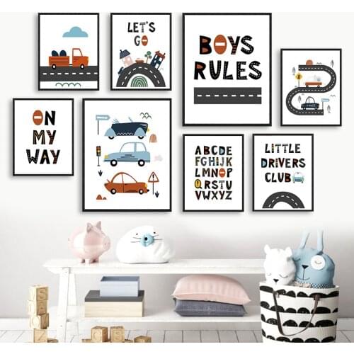 Road Traffic Signs Truck Car Alphabet Nursery Wall Art Canvas Painting Nordic Posters And Prints Wall Pictures Kids Room Decor