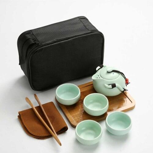 Chinese Tea Travel Set Kung Fu Ceramic Portable Teacups Teapot Porcelain Gaiwan Cups Ceremony Tools Handmade Mini Penguin Pot