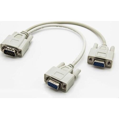 VGA Duplicator Cable 1 HDB 15 Male to 2 VGA HDB15 Female Splitter Double Monitor QJY99