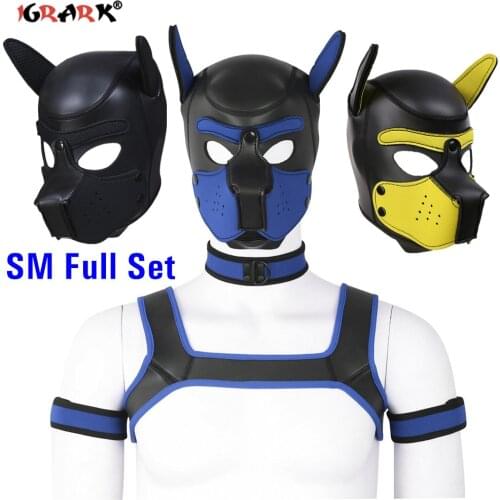 Halloween Role Play Cosplay Costume Dog Mask Chest Harness Top Belt Neck Collar Bdsm Bondage Restraint Sex Toys for Couples Men