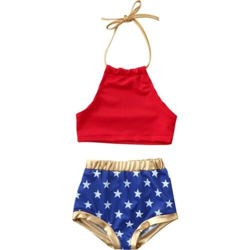 Summer 1-6Y Toddler Kids Baby Girl Bikini Set Sleeveless Belt Vest Shorts Swimwear Swimsuit Bathing Suit