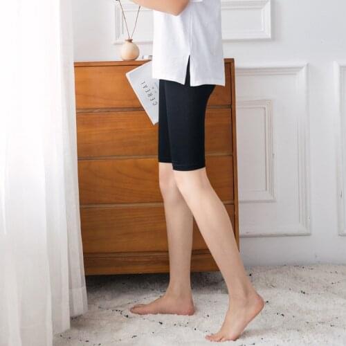 Modal five points leggings female summer thin section large size high waist elastic anti-light safe pants outside wearing pant