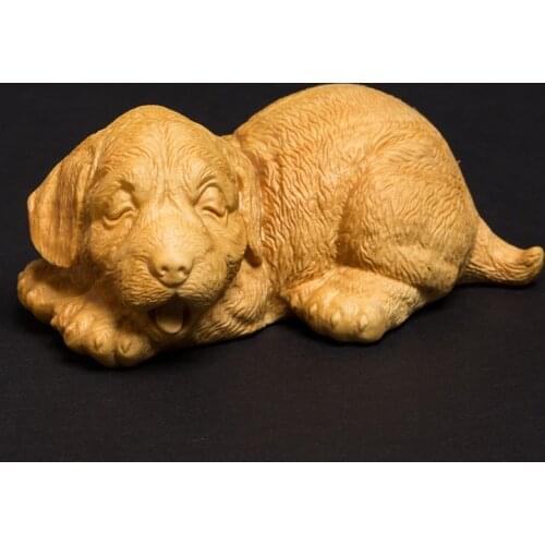 Small Dog Animal Statue Boxwood Carvings Mascot Animals Miniature Creative Room Carving Crafts Solid Wood Animal Car Ornaments