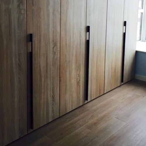 Matte Black Drawer cupboard aluminum alloy door handle,wardrobe door Flattened handle, plus size Lengthened simpleand,Hardware