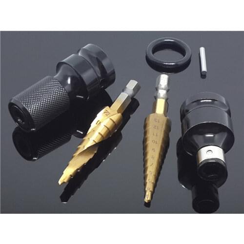 HSS Titanium 1/4 Hex Shank Metal Step Drill Bit + 1/2" Adapter Converts Air Power Wrench Hole Cutter Power Drills Tool