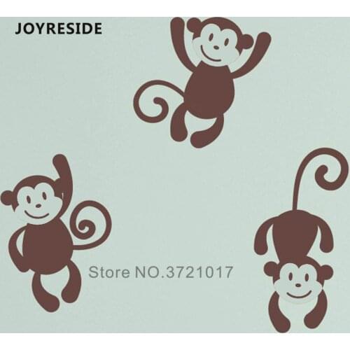 JOYRESIDE Animals Cute Wall Decals Monkeys Three Wall Sticker Home Kids Bedroom Decoration Wall Decor Vinyl Design Monkey WM246
